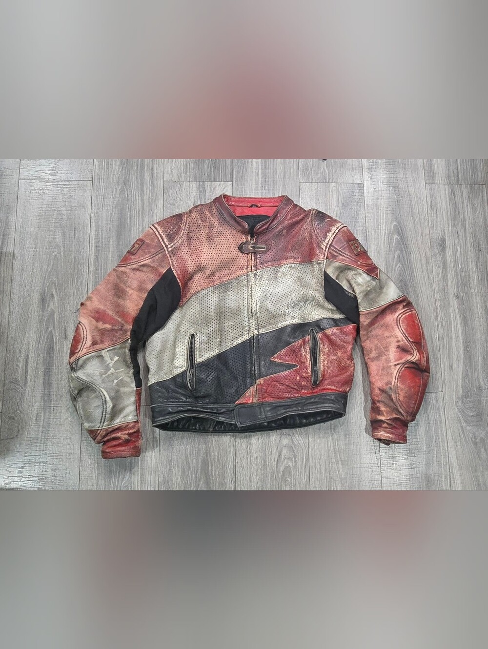 Yoshimura Racewear by Pilot Leather Motorcycle Jacket Men Size 44 Red Gray Black